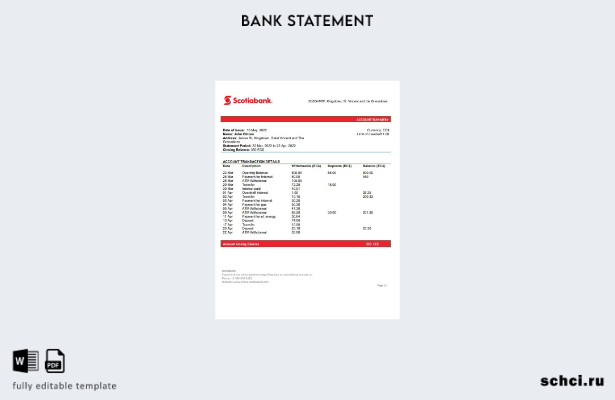 цифровая загрузка Шаблон слова банковской выписки банка Scotiabank Сент Винсента